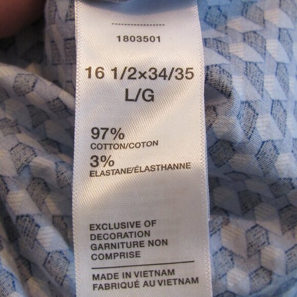 Robert Graham Cotton Blend Blue White Long Sleeve Shirt Geometry Pattern Mens L - Picture 8 of 10